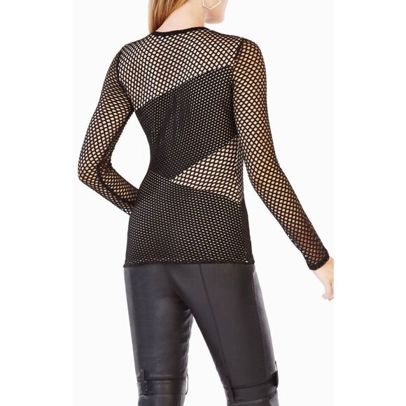 BCBGMAXAZRIA Black Mindy Mesh-Paneled Top Sz M - Picture 3 of 9